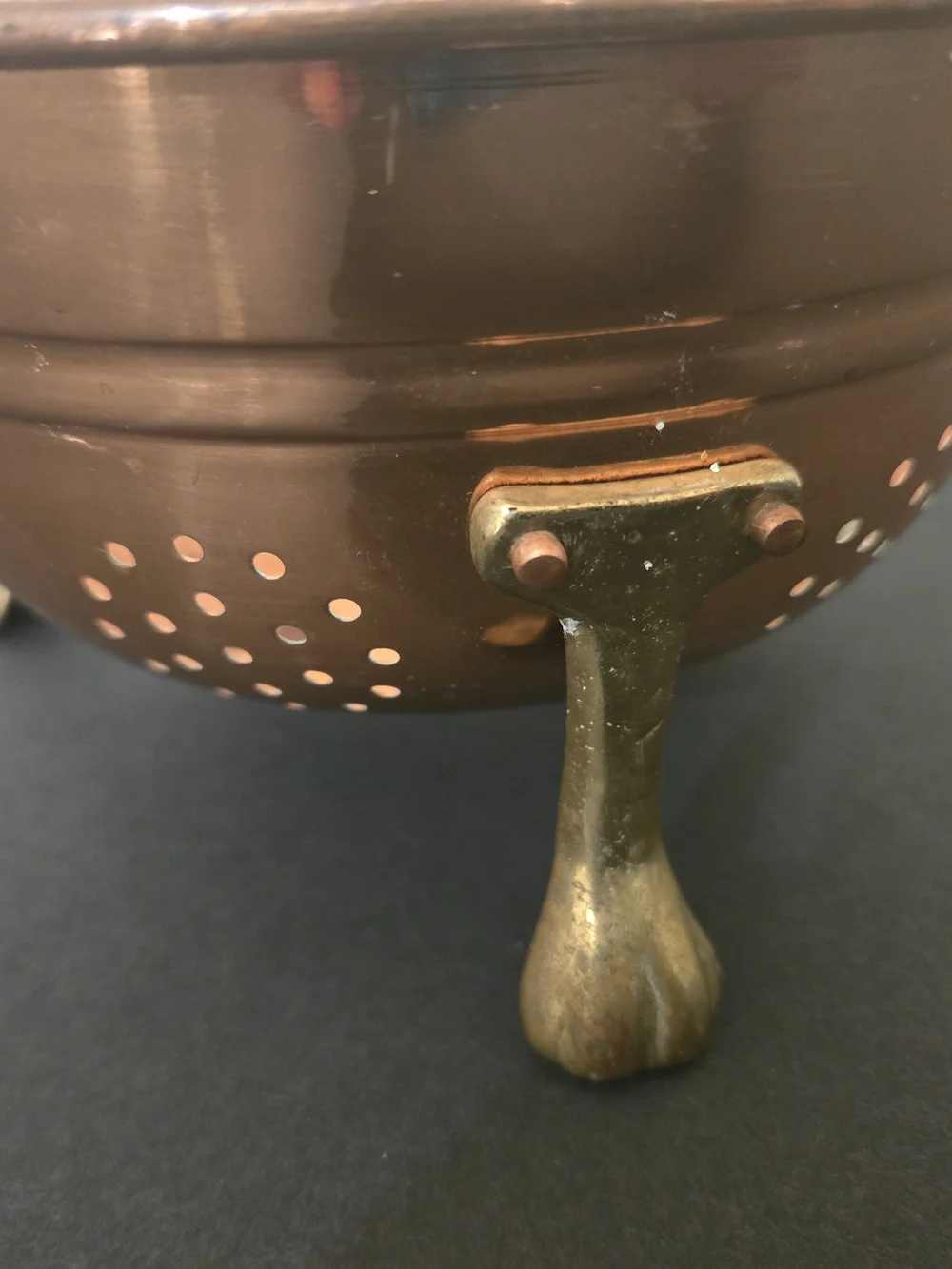 Copper Colander with Brass Claw Feet and Handles
